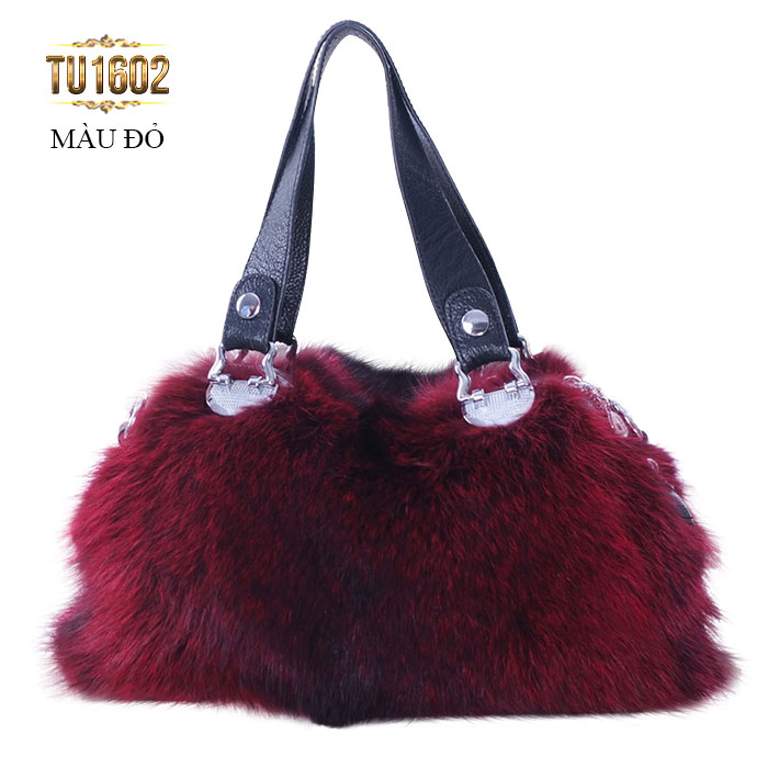 Túi xách lông thú quai da nhập khẩu cao cấp TU1602 (Màu đỏ)